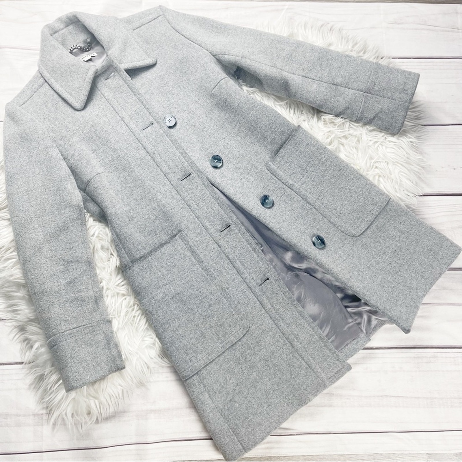Whistles Grey Wool Button Down Coat Size 6